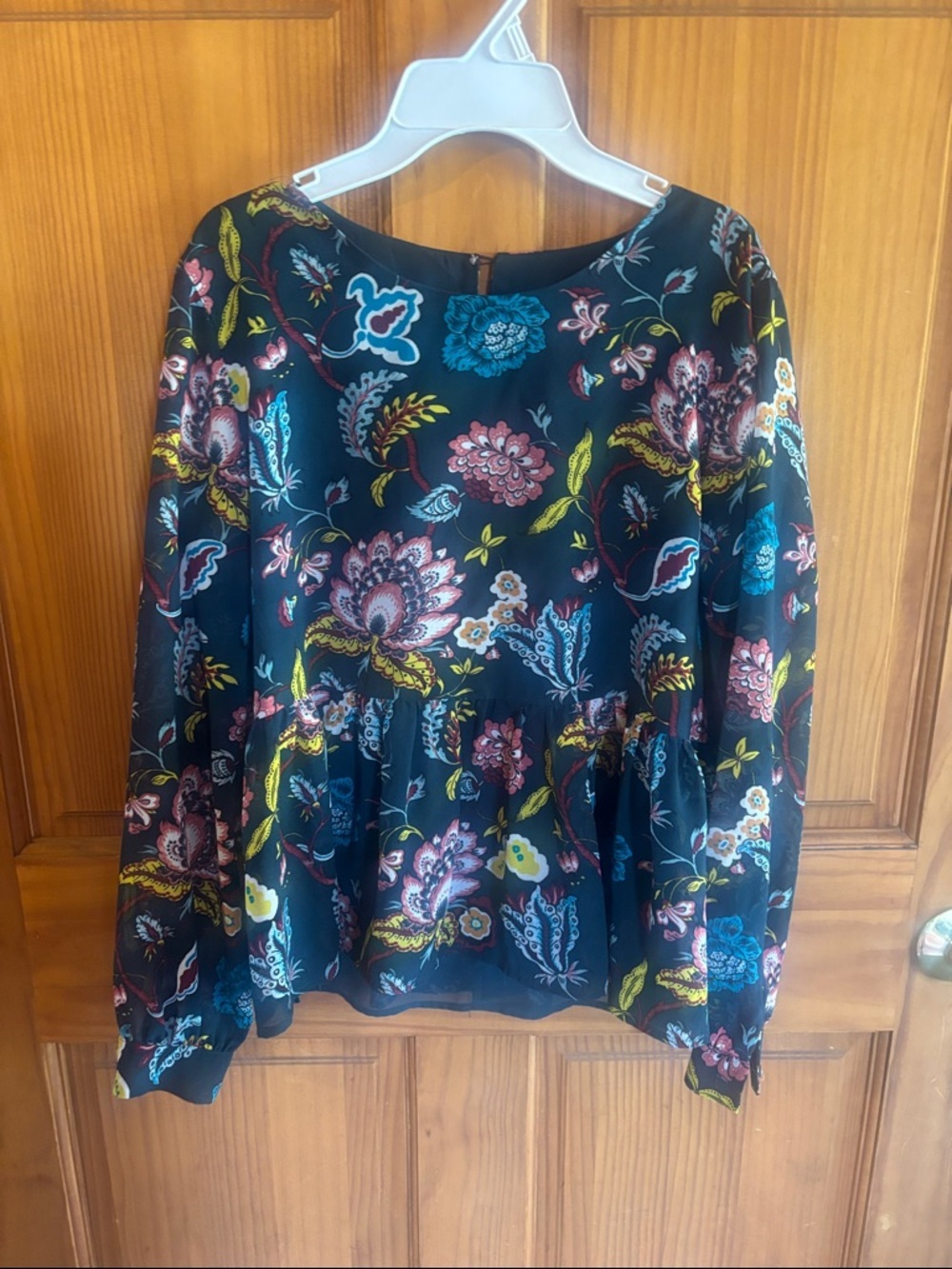 LOFT  Floral Peplum Top with Multicolor Blooms